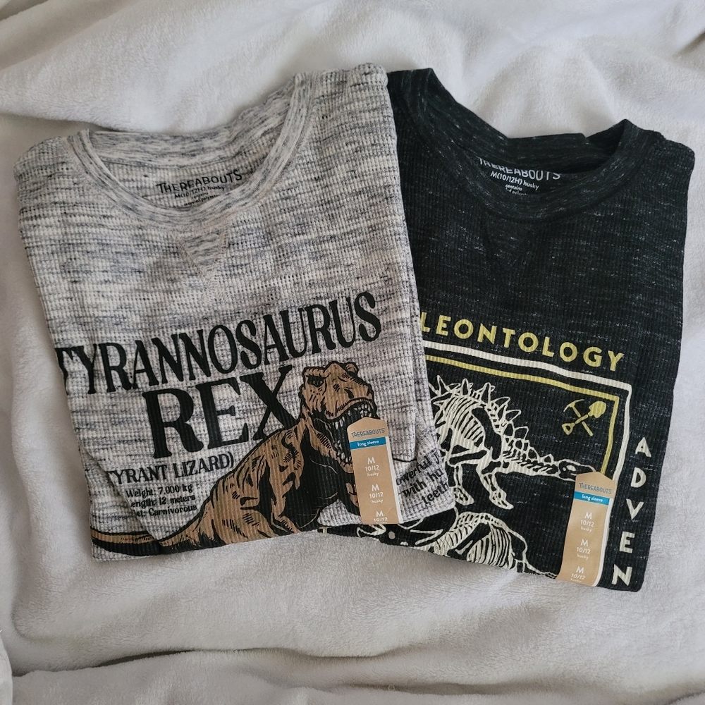Boys Shirt Lot Medium‎ HUSKY Thermal Waffle Dinosaur Long Sleeve Shirts Bundle
